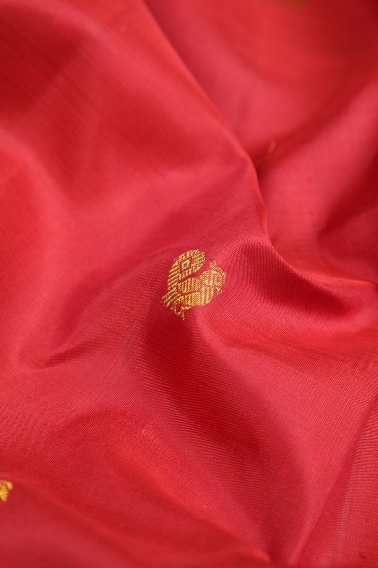 Rose  Red Kanchipuram Silk Sarees with Gold Zari Buttis (small Dots Or Motifs) view 4
