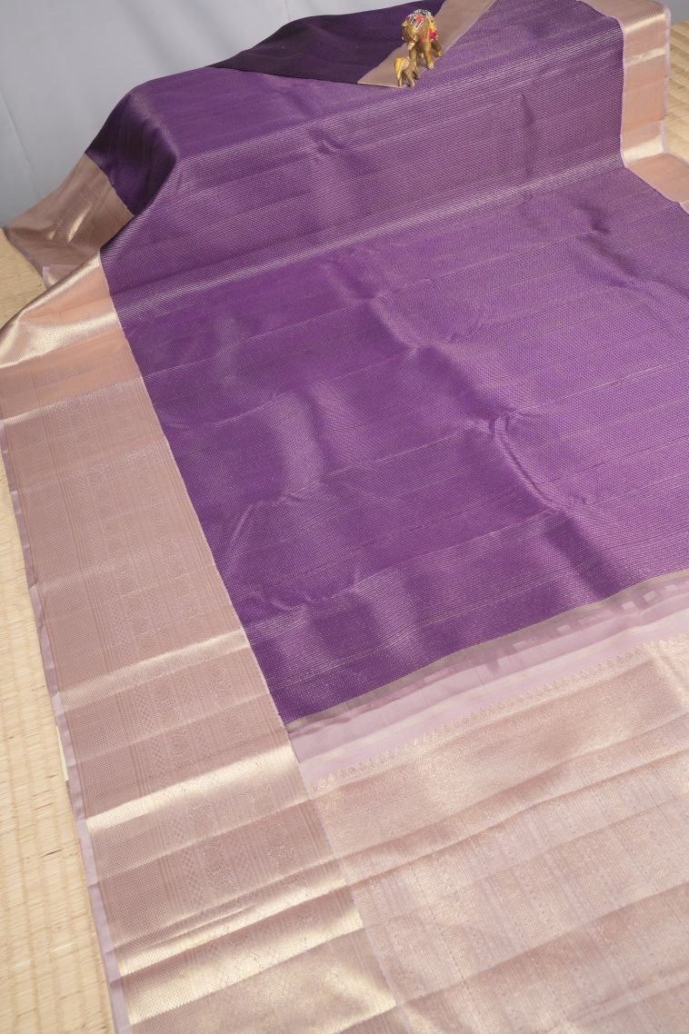 Viola Purple Kanchipuram Silk Sarees with Gold Zari Stripes view 2
