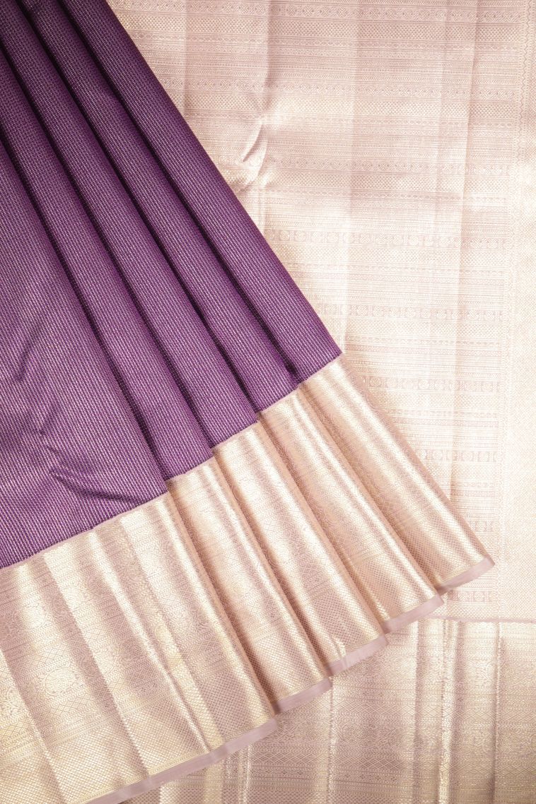 Viola Purple Kanchipuram Silk Sarees with Gold Zari Stripes view 1