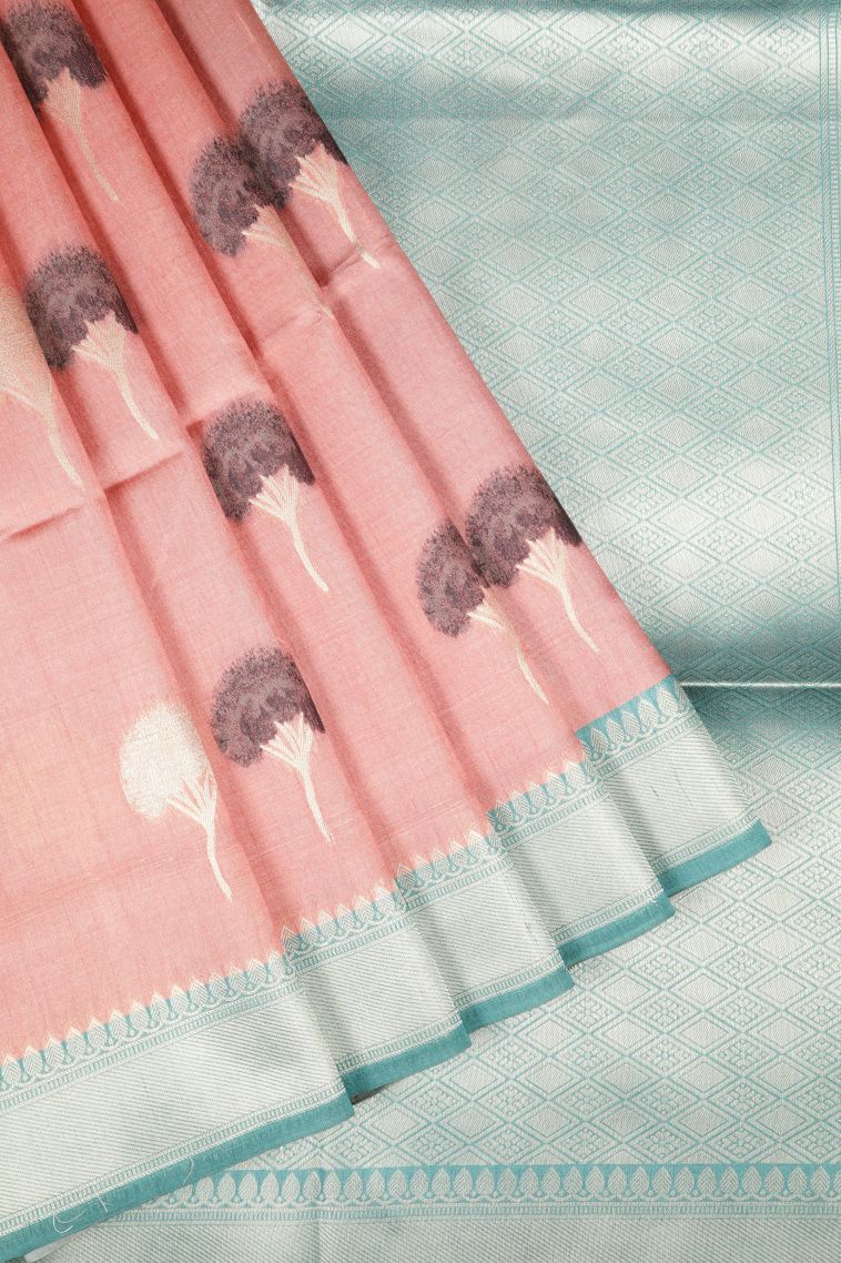 Peach Pink Tussar Saree with Without Zari Zari Buttis (small Dots Or Motifs) view 1