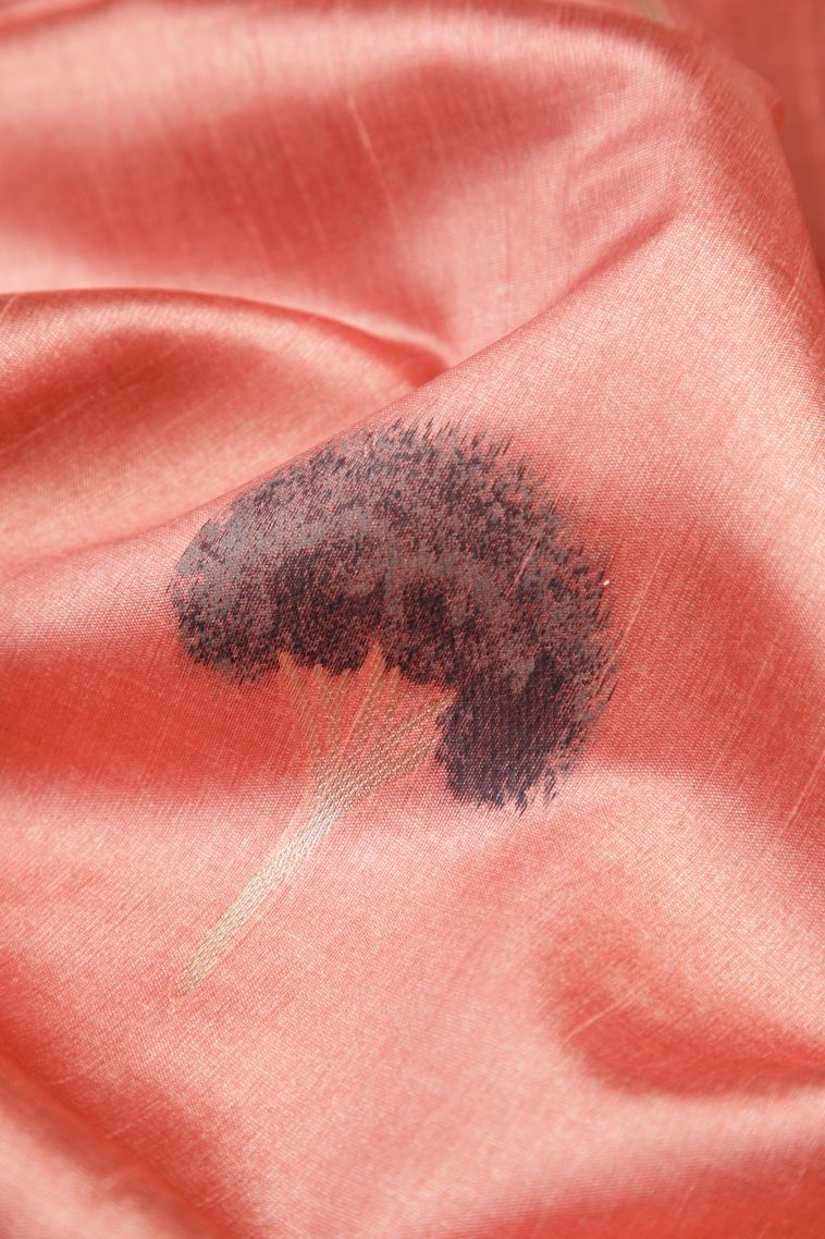 Peach Pink Tussar Saree with Without Zari Zari Buttis (small Dots Or Motifs) view 4