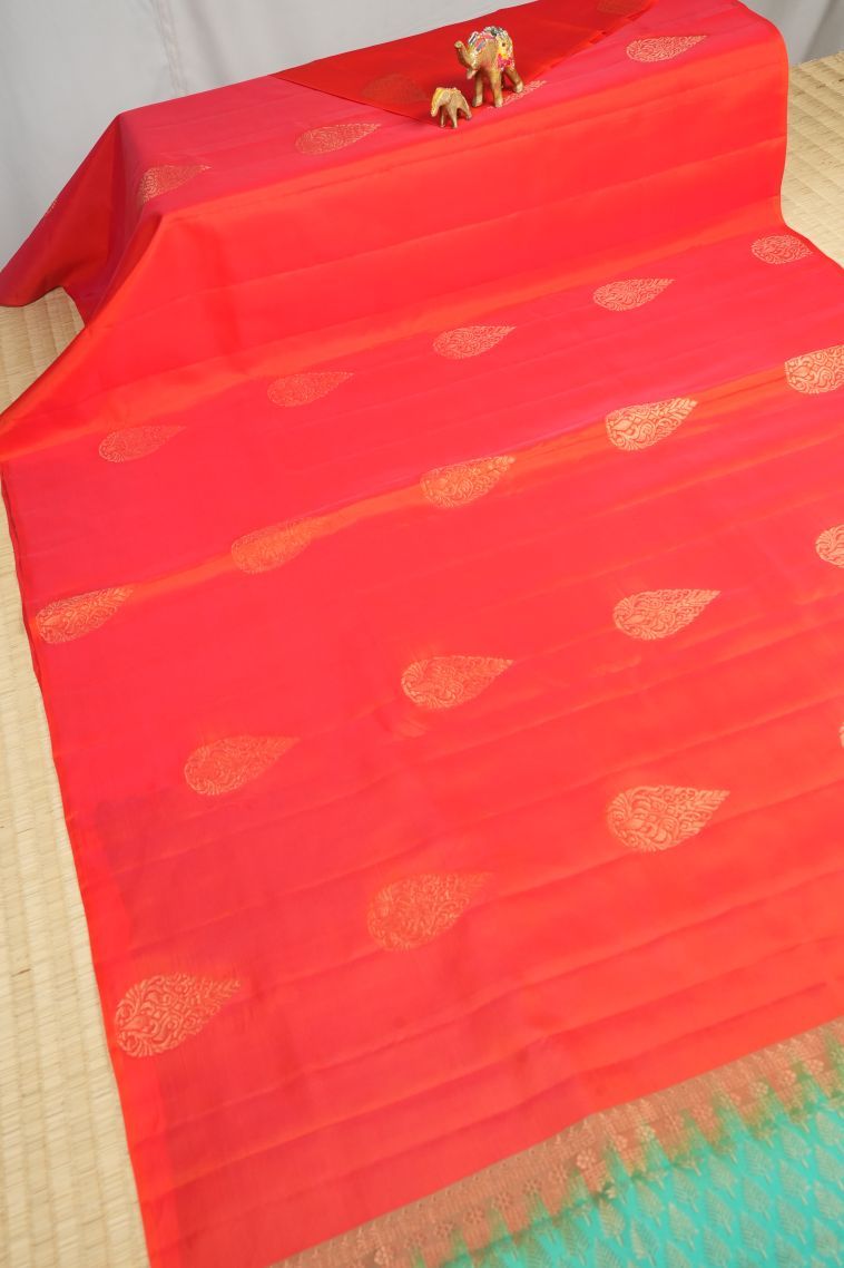 Strawberry Pink Soft Silk Saree with Copper Zari Buttis (small Dots Or Motifs) view 2