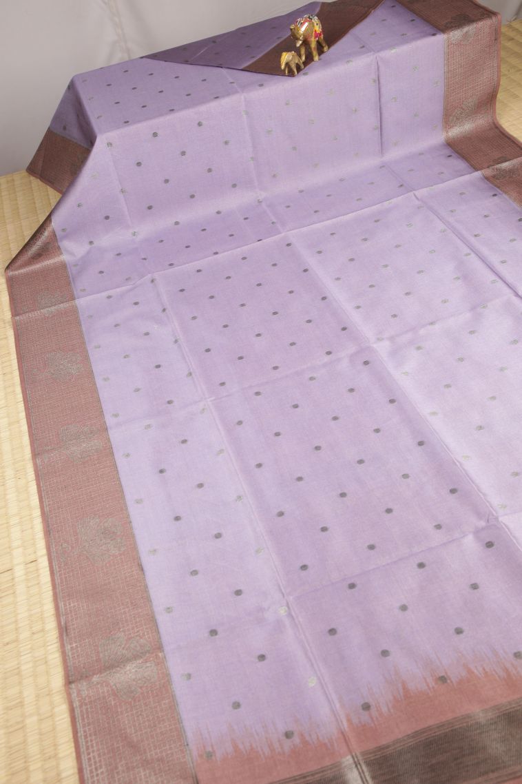 Lavender Purple Tussar Saree with Bronze Zari Buttis (small Dots Or Motifs) view 2