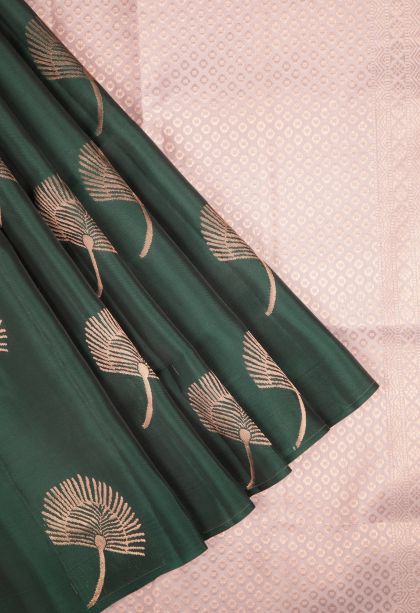 Bottle Green Soft Silk Saree with Copper Zari Buttis (small Dots Or Motifs)
