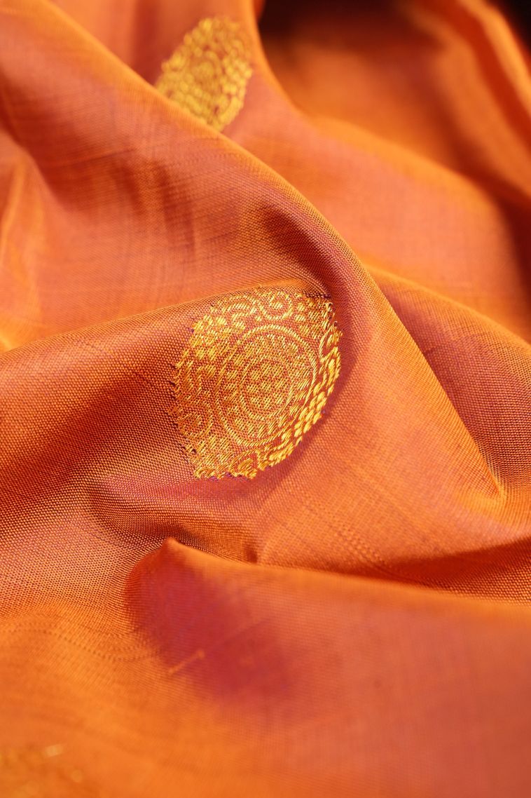 Candy Orange Kanchipuram Silk Sarees with Gold Zari Buttis (small Dots Or Motifs) view 4