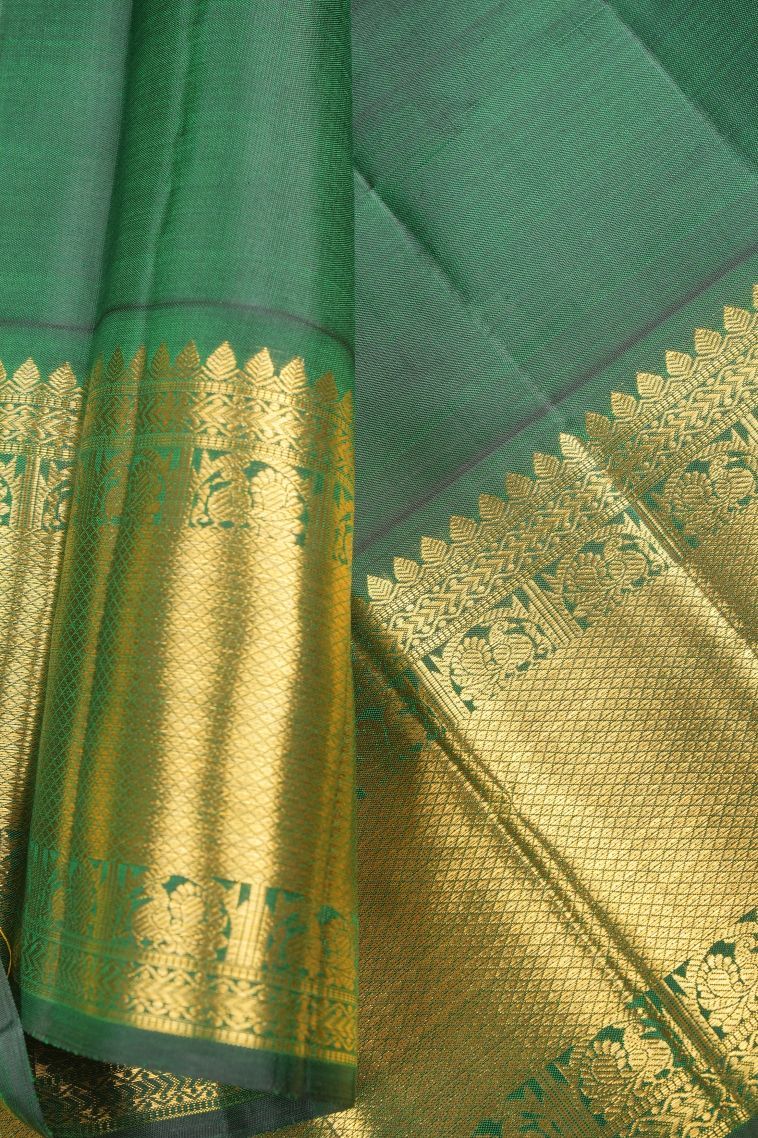 Lemon Yellow Kanchipuram Silk Sarees with Gold Zari Plain view 3