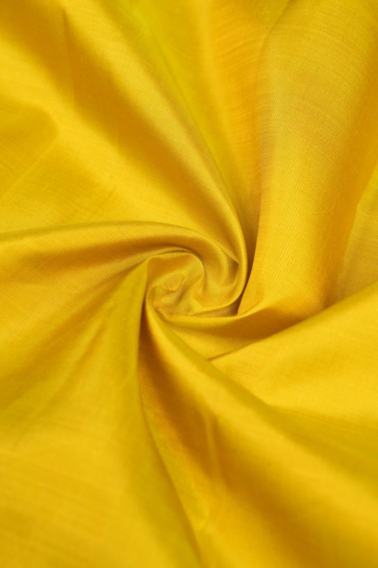 Lemon Yellow Kanchipuram Silk Sarees with Gold Zari Plain view 4