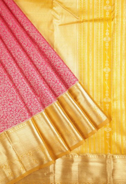Magenta  Pink Samudrika Pattu with Copper Zari Floral Patterns