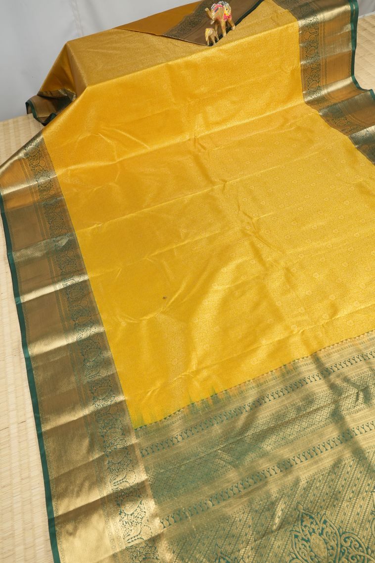 Lime Green Samudrika Pattu with Copper Zari Floral Patterns view 2