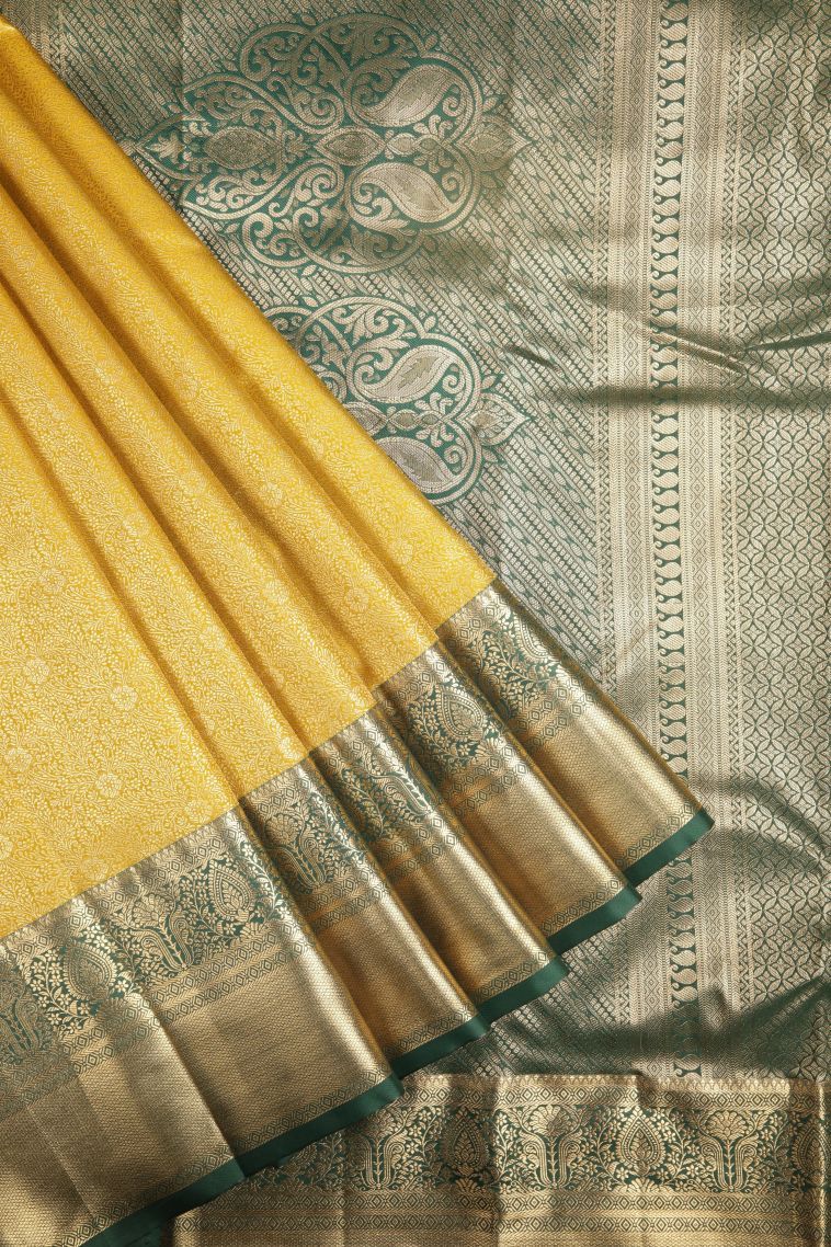 Lime Green Samudrika Pattu with Copper Zari Floral Patterns view 1