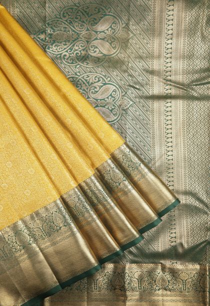 Lime Green Samudrika Pattu with Copper Zari Floral Patterns