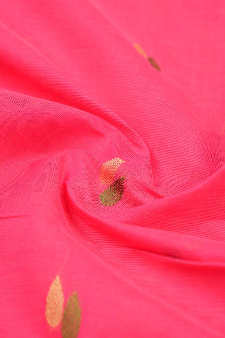 Punch Pink Kovai Cotton Sarees with Without Zari Zari Buttis (small Dots Or Motifs) view 4