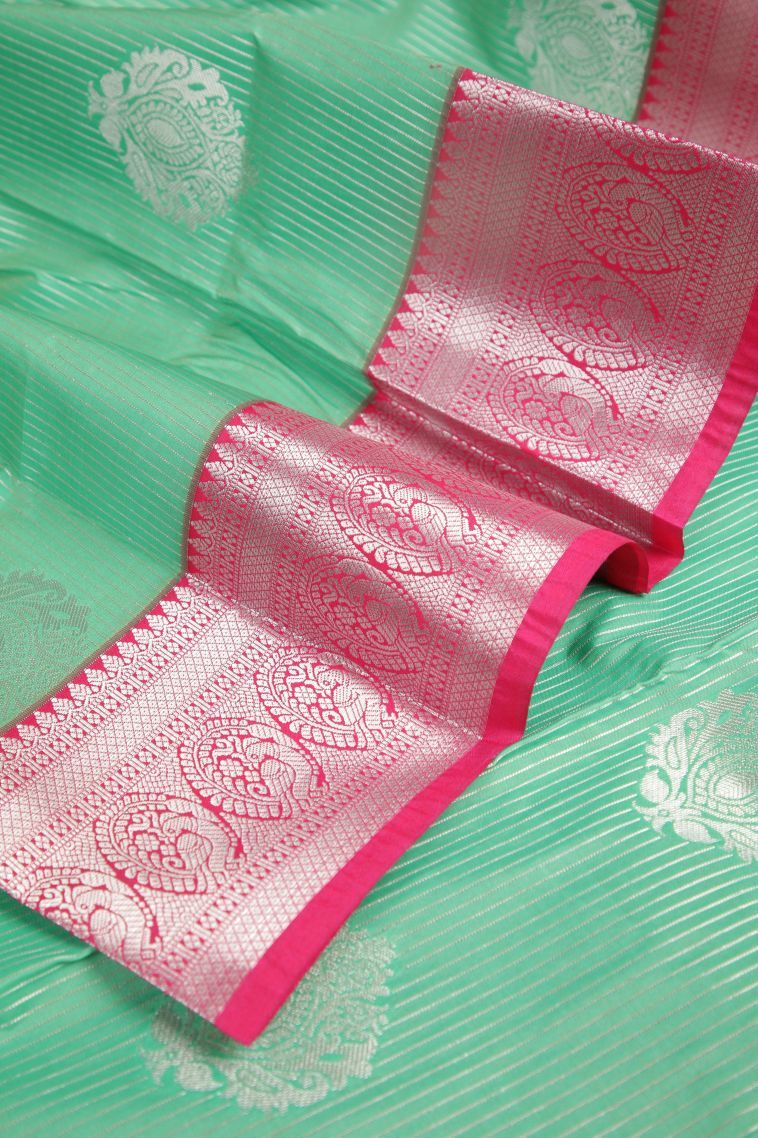 Admiral Blue Visiri Madippu Silk Sarees with Silver Zari Stripes view 4