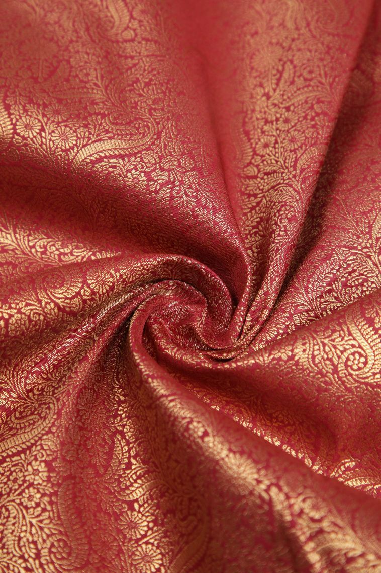 Berry Red Samudrika Pattu with Copper Zari Floral Patterns view 4