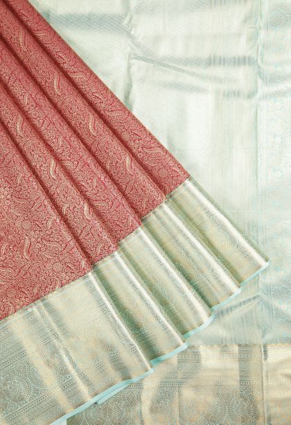 Berry Red Samudrika Pattu with Copper Zari Floral Patterns