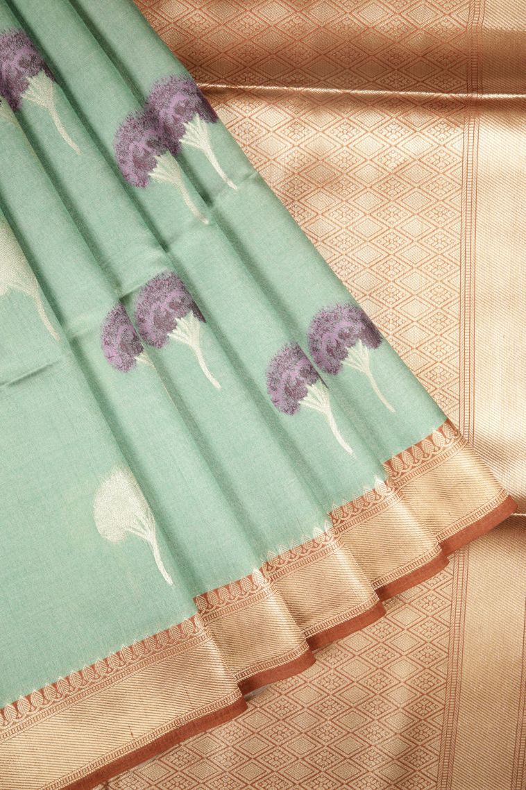 Arctic Blue Tussar Saree with Without Zari Zari Buttis (small Dots Or Motifs) view 1