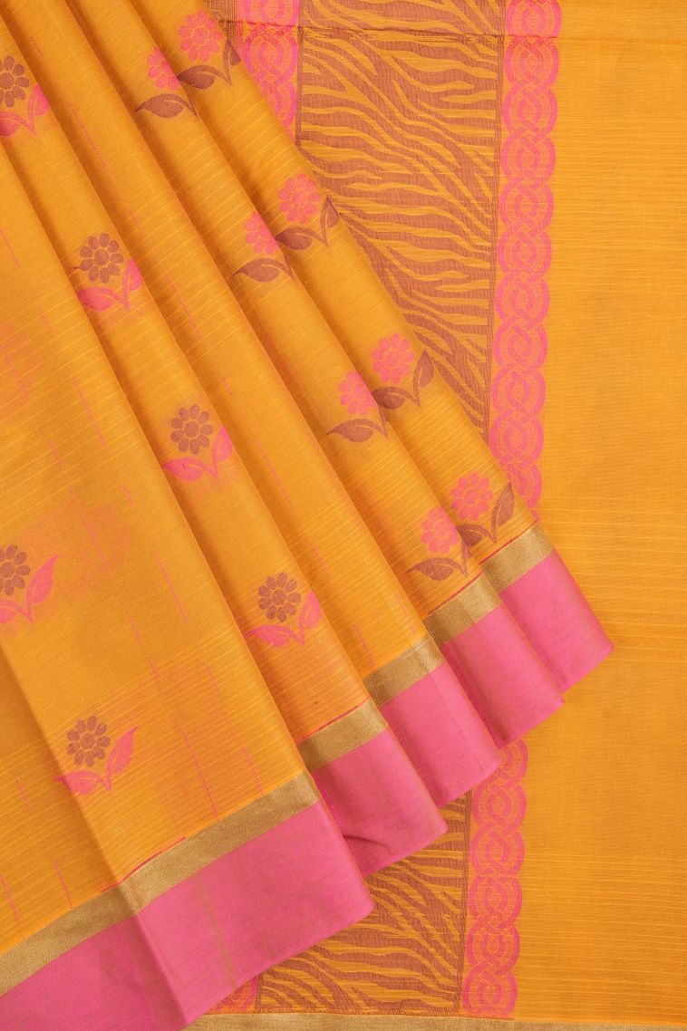 Amber Orange Kovai Cotton Sarees with Without Zari Zari Buttis (small Dots Or Motifs) view 1