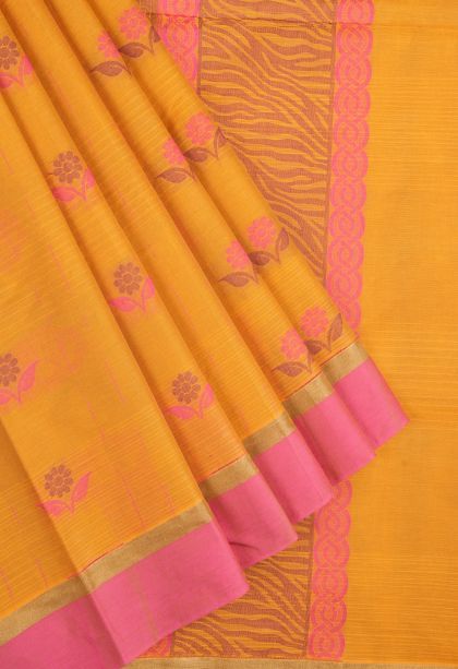 Amber Orange Kovai Cotton Sarees with Without Zari Zari Buttis (small Dots Or Motifs)