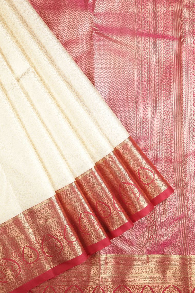 Cream White Samudrika Pattu with Copper Zari Floral Patterns view 1