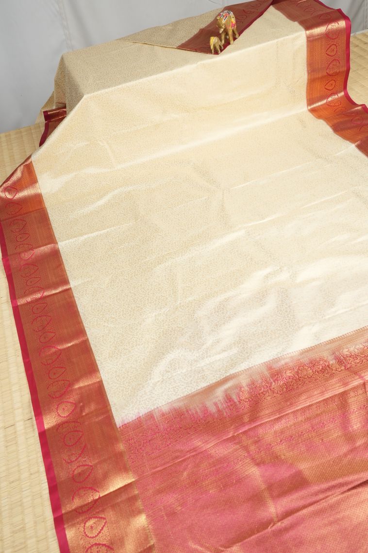 Cream White Samudrika Pattu with Copper Zari Floral Patterns view 2