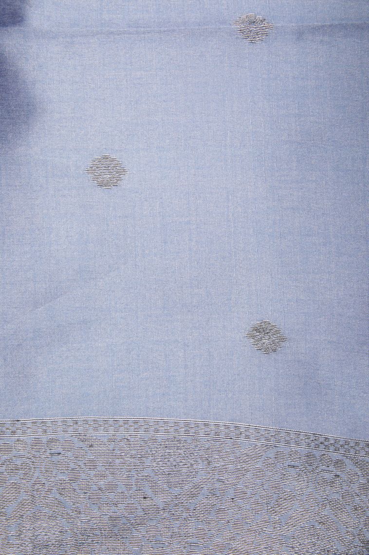 Daffane Blue Tussar Saree with Bronze Zari Floral Patterns view 3