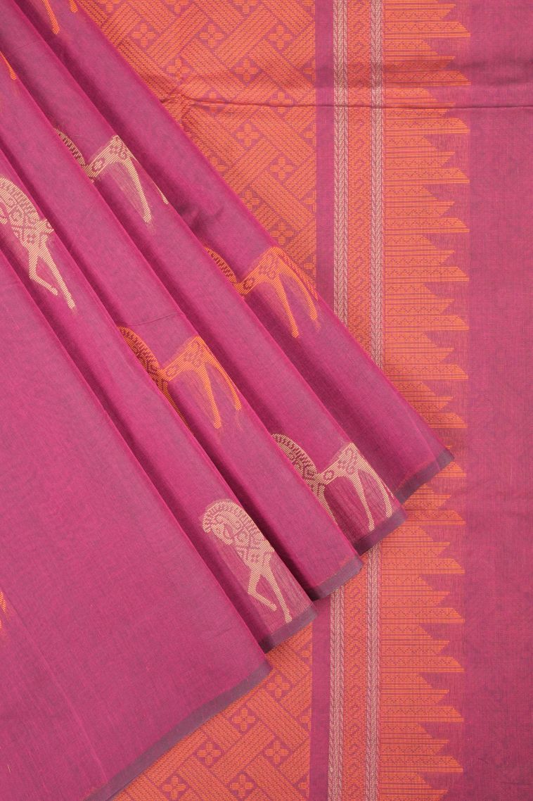 Magenta Purple Kovai Cotton Sarees with Without Zari Zari Buttis (small Dots Or Motifs) view 1