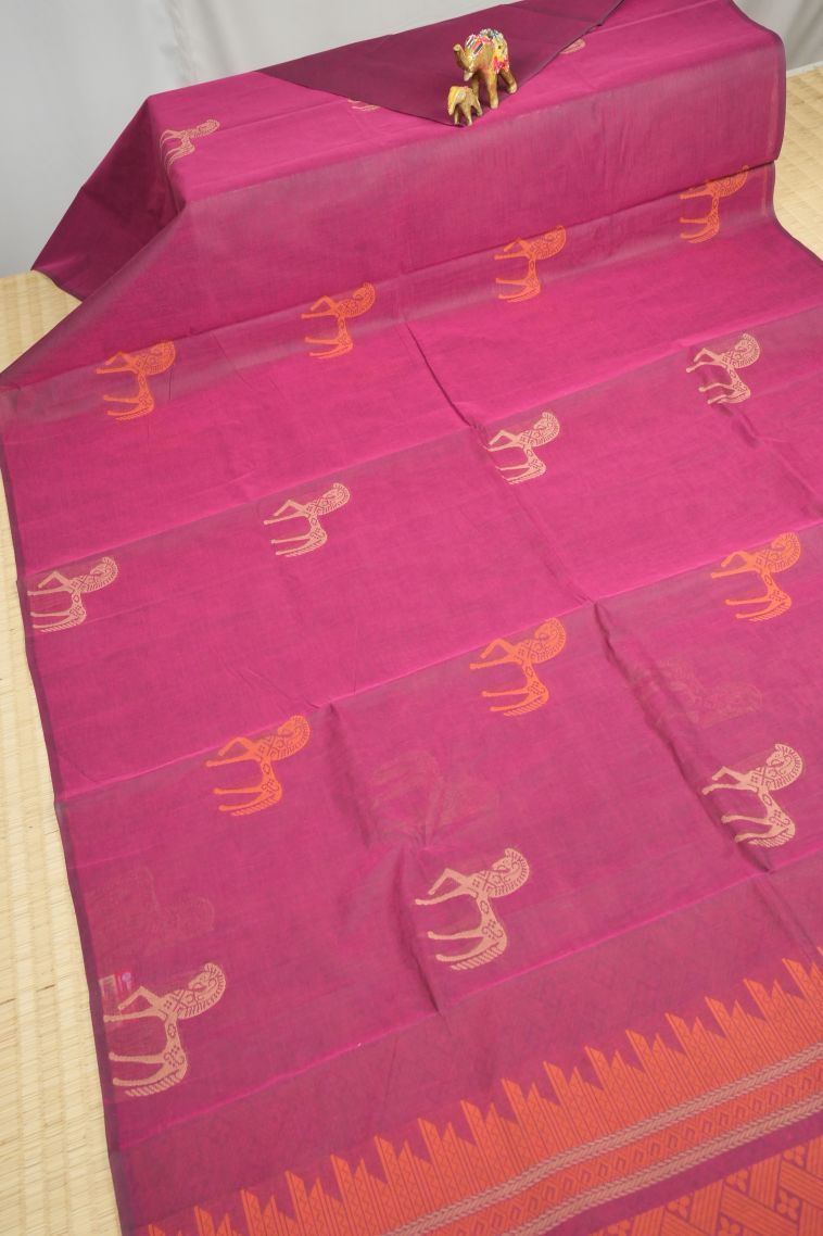 Magenta Purple Kovai Cotton Sarees with Without Zari Zari Buttis (small Dots Or Motifs) view 2