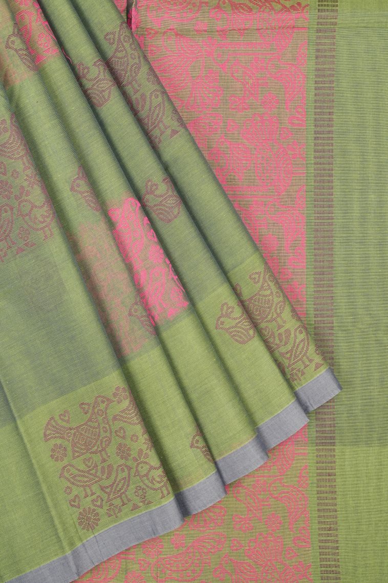 Forest Green Kovai Cotton Sarees with Without Zari Zari Buttis (small Dots Or Motifs) view 1