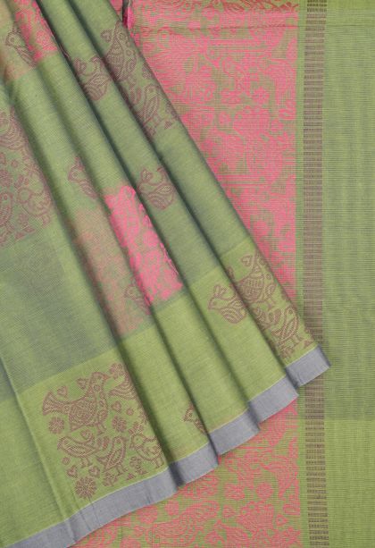 Forest Green Kovai Cotton Sarees with Without Zari Zari Buttis (small Dots Or Motifs)