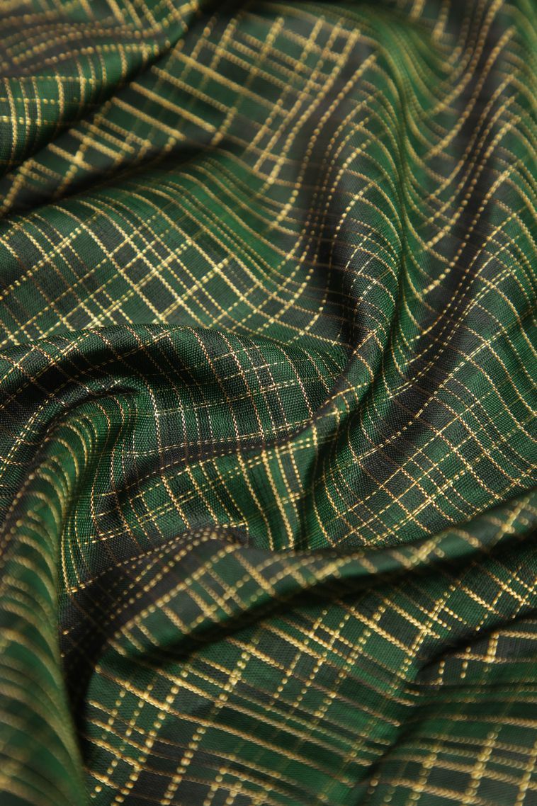 Bottle Green Kanchipuram Silk Sarees with Gold Zari Checks view 4