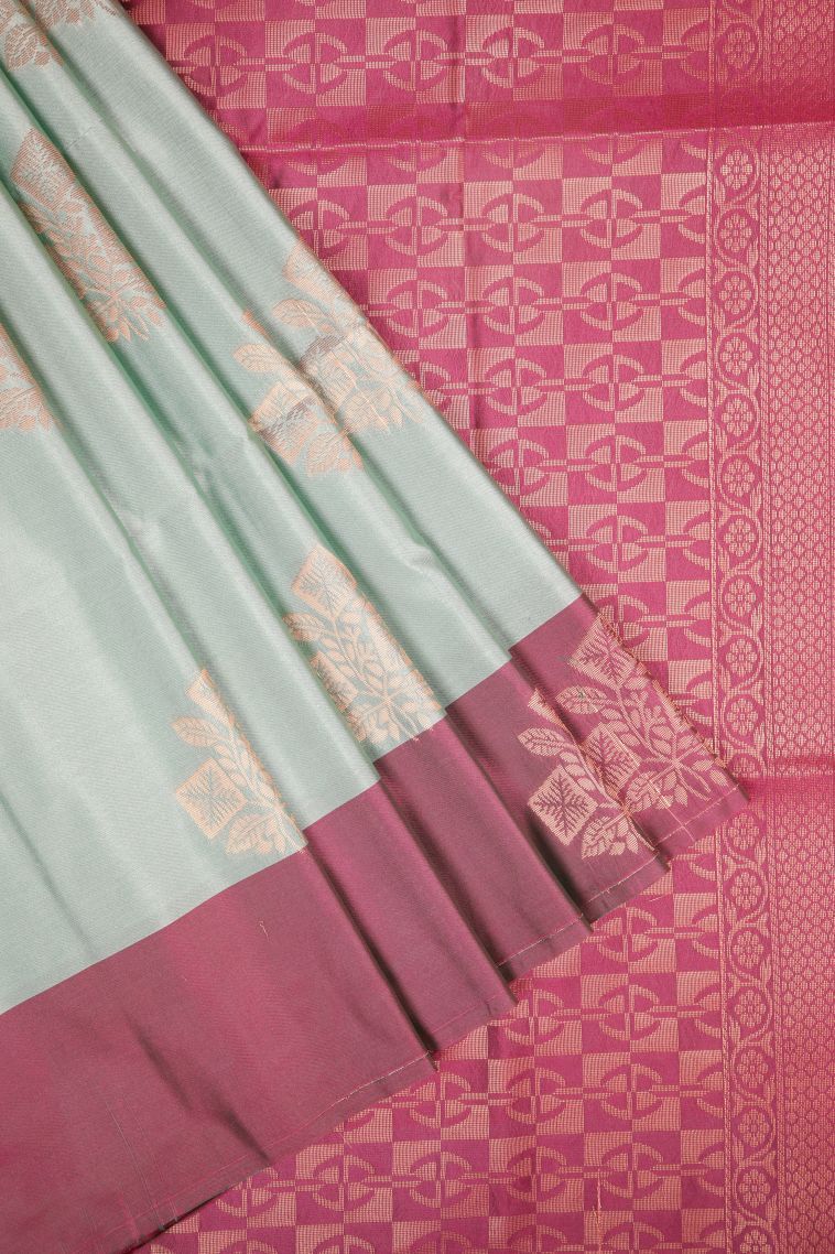 Arctic Blue Soft Silk Saree with Copper Zari Buttis (small Dots Or Motifs) view 1