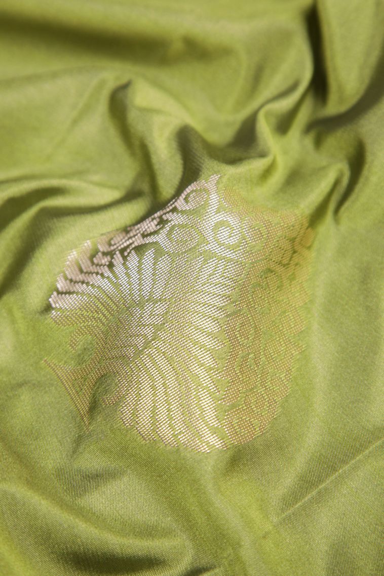 Olive Green Soft Silk Saree with Copper Zari Buttis (small Dots Or Motifs) view 4
