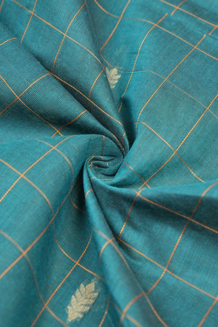 Ocean Blue Kovai Cotton Sarees with Without Zari Zari Checks view 4
