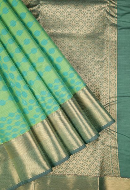 Mint Green Soft Silk Sarees with Without Zari Zari Floral Patterns