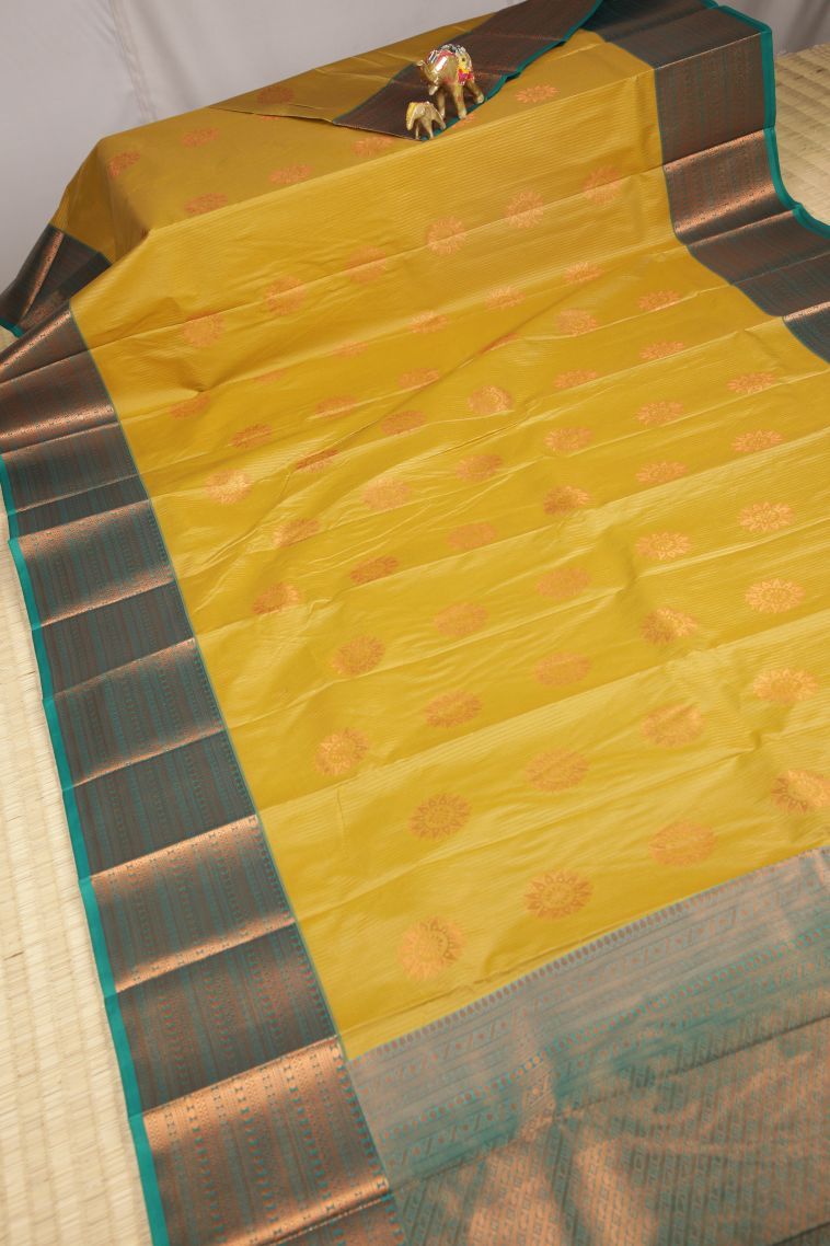 Gold Visiri Madippu Silk Sarees with Copper Zari Stripes view 2