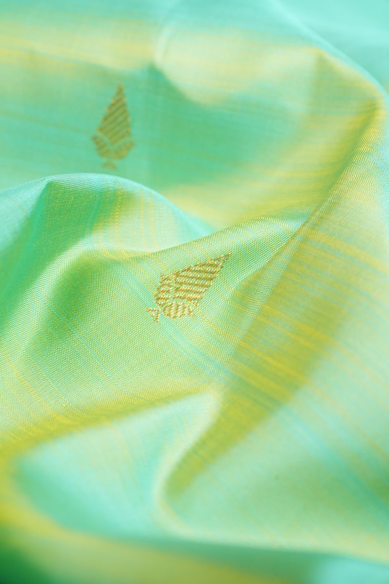 Mint Green Kanchipuram Silk Sarees with Gold Zari Buttis (small Dots Or Motifs) view 4