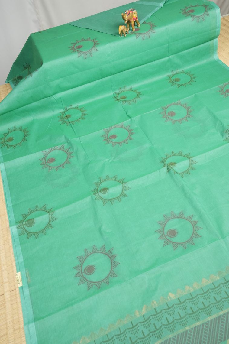 Lime Green Kovai Cotton Sarees with Without Zari Zari Buttis (small Dots Or Motifs) view 2