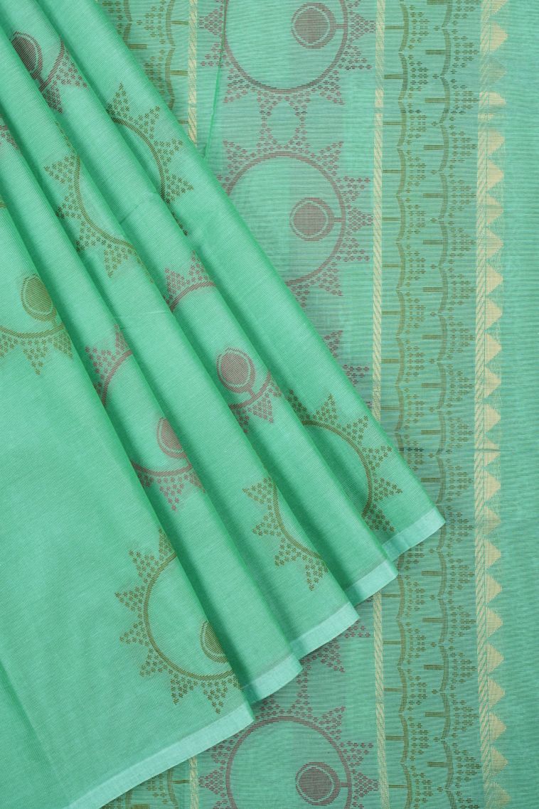Lime Green Kovai Cotton Sarees with Without Zari Zari Buttis (small Dots Or Motifs) view 1
