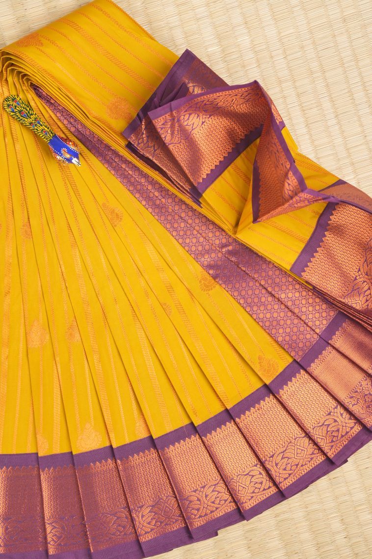 Gold Visiri Madippu Silk Sarees with Copper Zari Stripes view 1