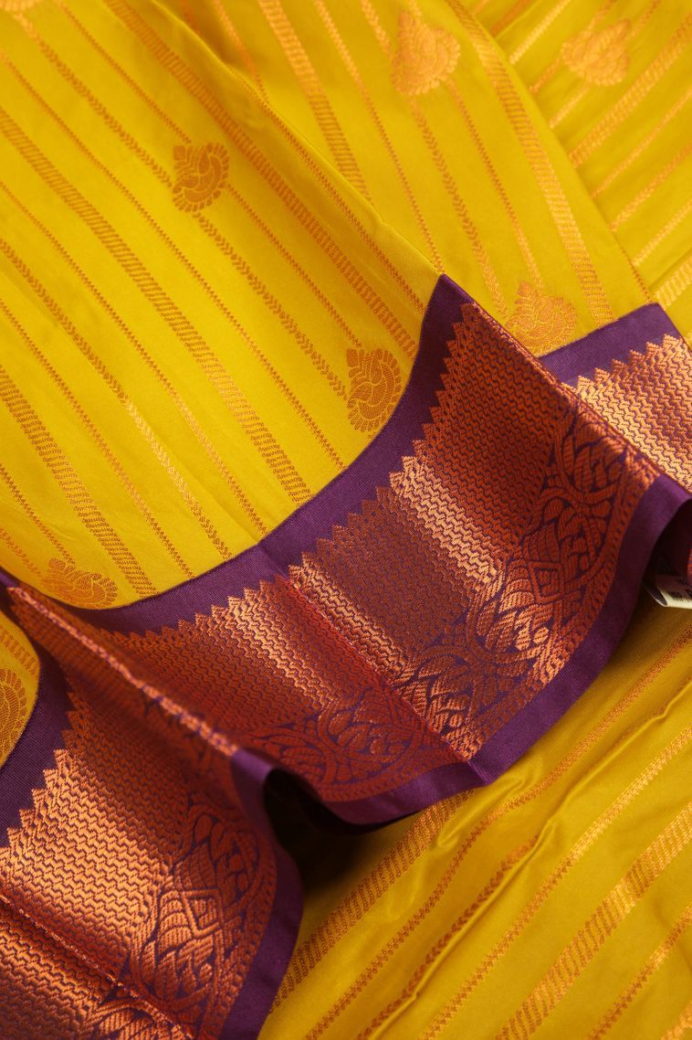 Gold Visiri Madippu Silk Sarees with Copper Zari Stripes view 4