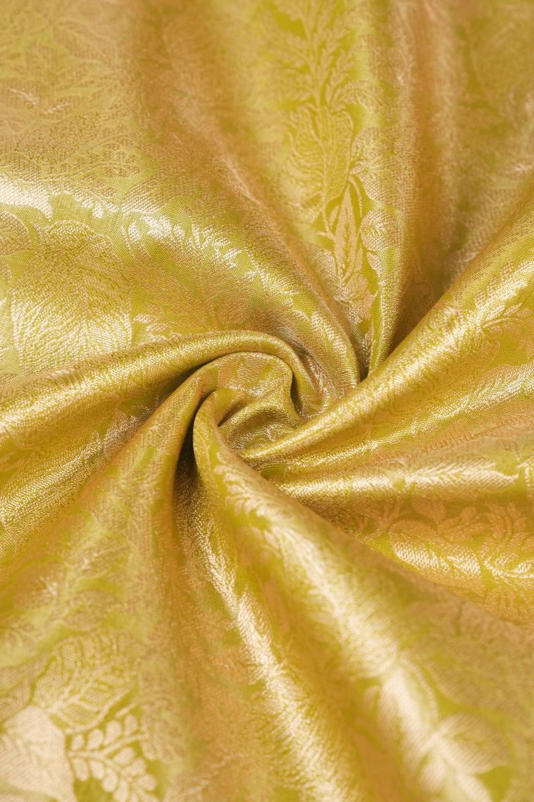 Granola Yellow Tissue Silk Sarees with Copper Zari Floral Patterns view 4