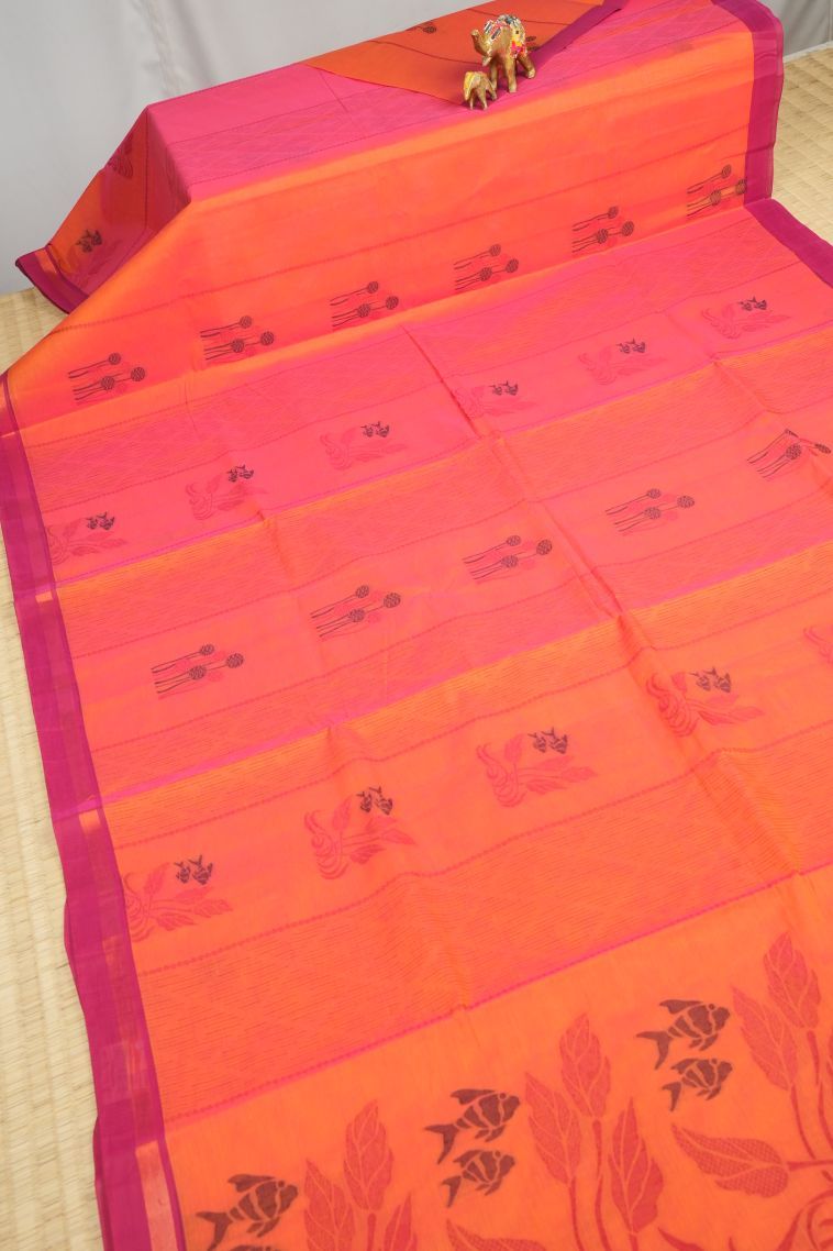 Mauve Kovai Cotton Sarees with Without Zari Zari Buttis (small Dots Or Motifs) view 2