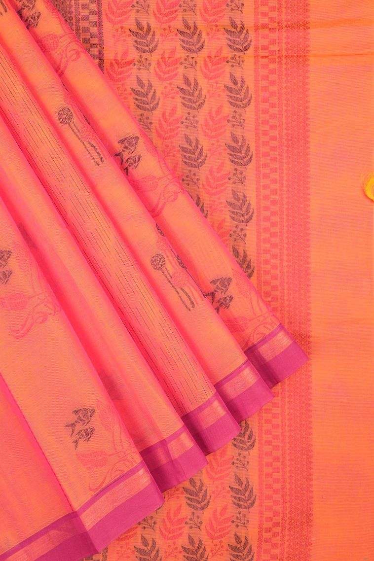 Mauve Kovai Cotton Sarees with Without Zari Zari Buttis (small Dots Or Motifs) view 1