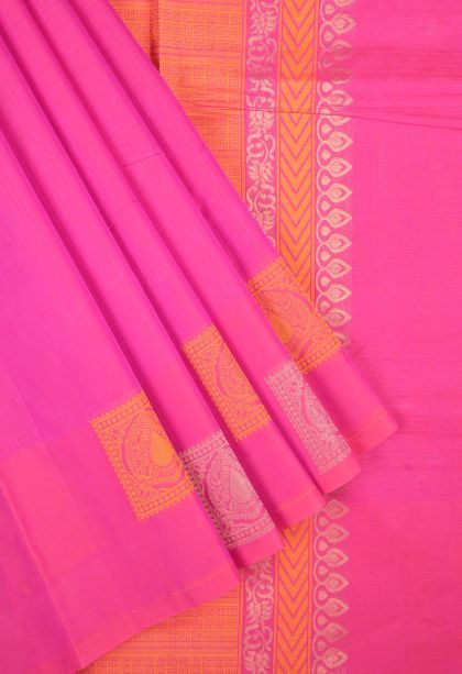 Ballet Pink Kovai Cotton Sarees with Without Zari Zari Checks