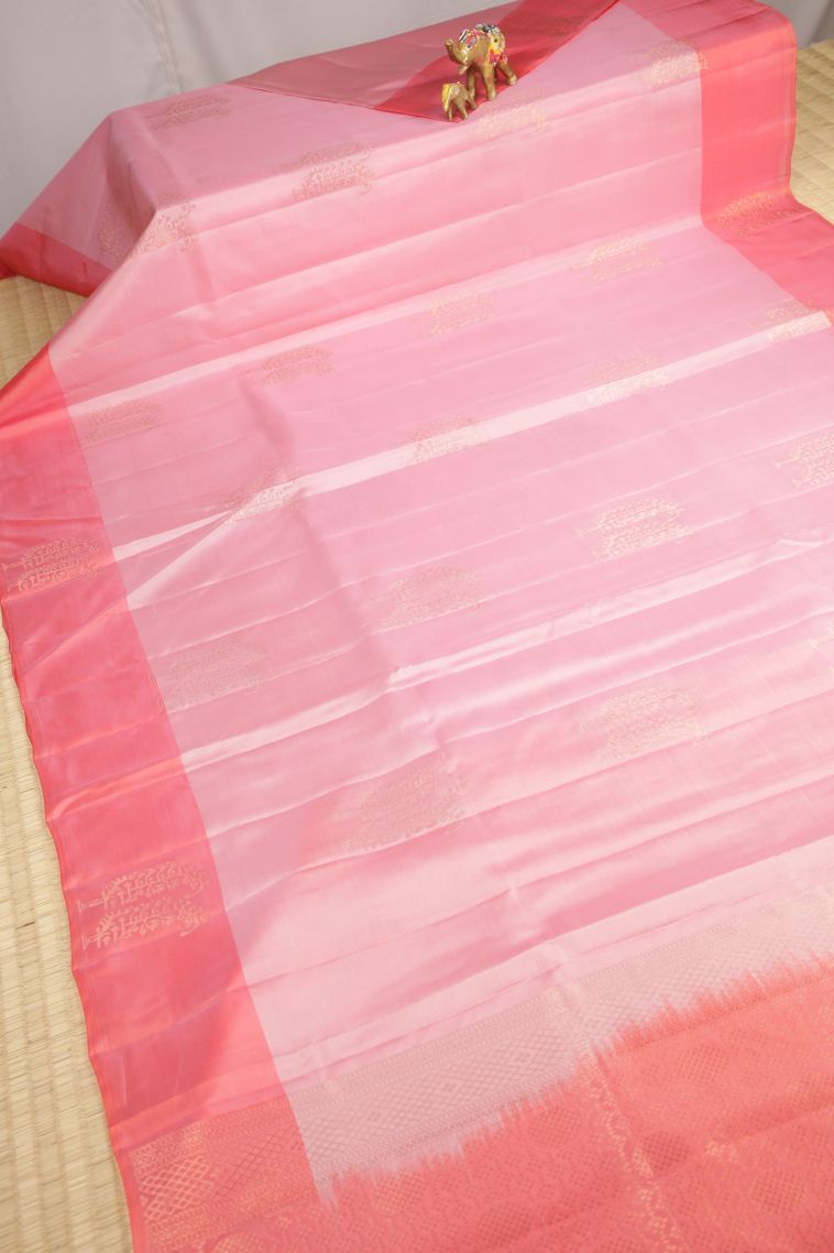 Ballet Pink Soft Silk Saree with Copper Zari Buttis (small Dots Or Motifs) view 2