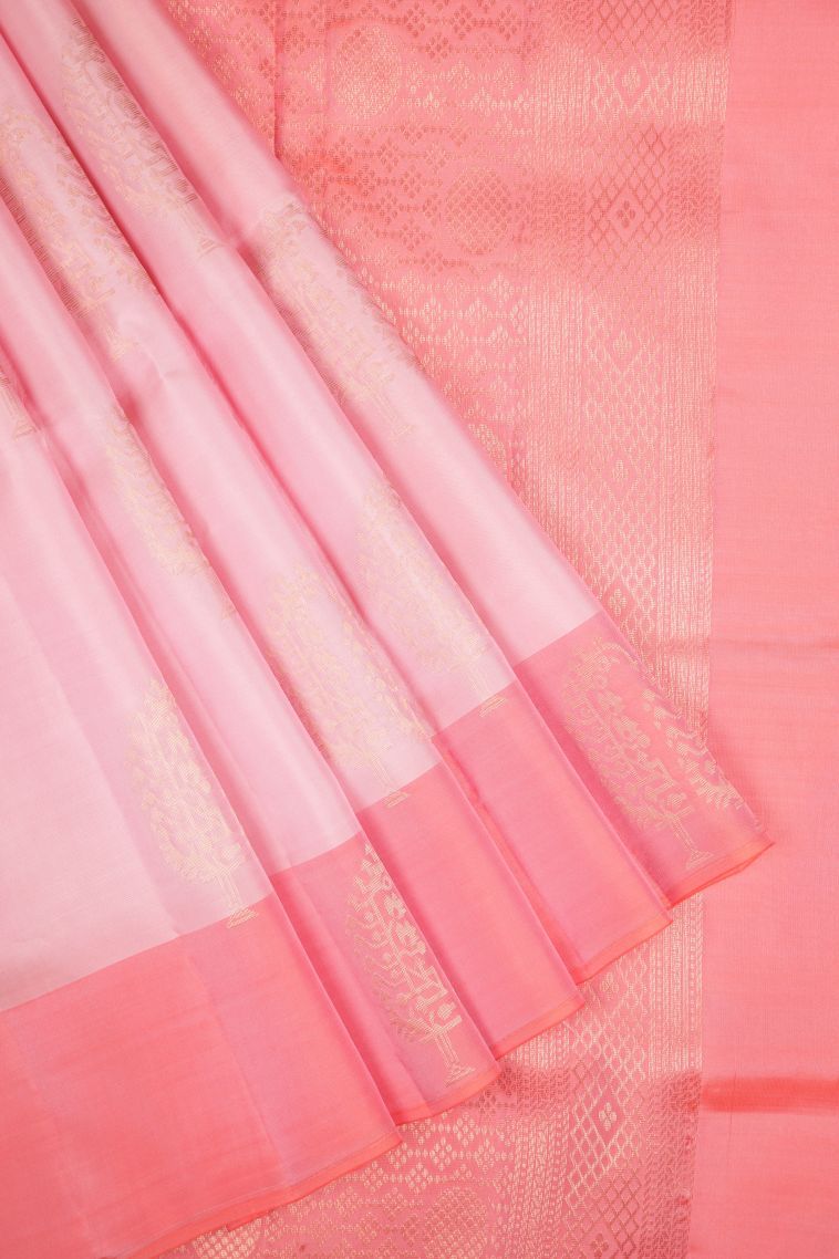 Ballet Pink Soft Silk Saree with Copper Zari Buttis (small Dots Or Motifs) view 1