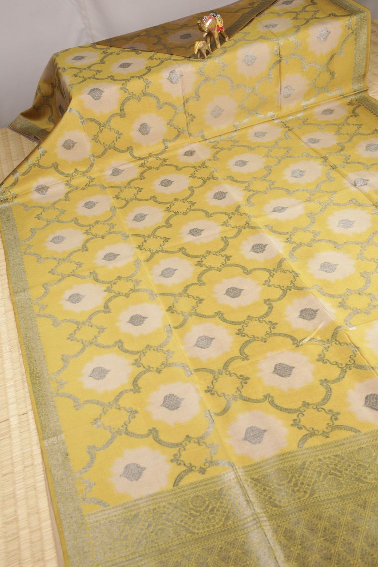 Gold Tussar Saree with Bronze Zari Floral Patterns view 2