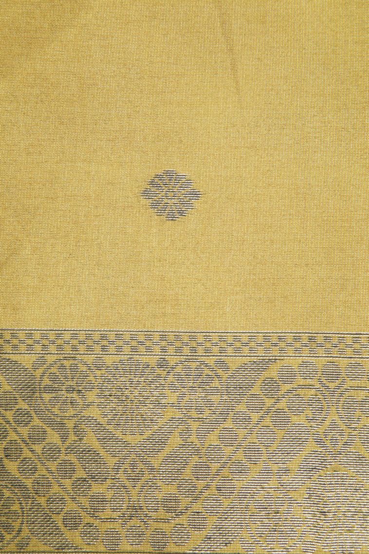 Gold Tussar Saree with Bronze Zari Floral Patterns view 3