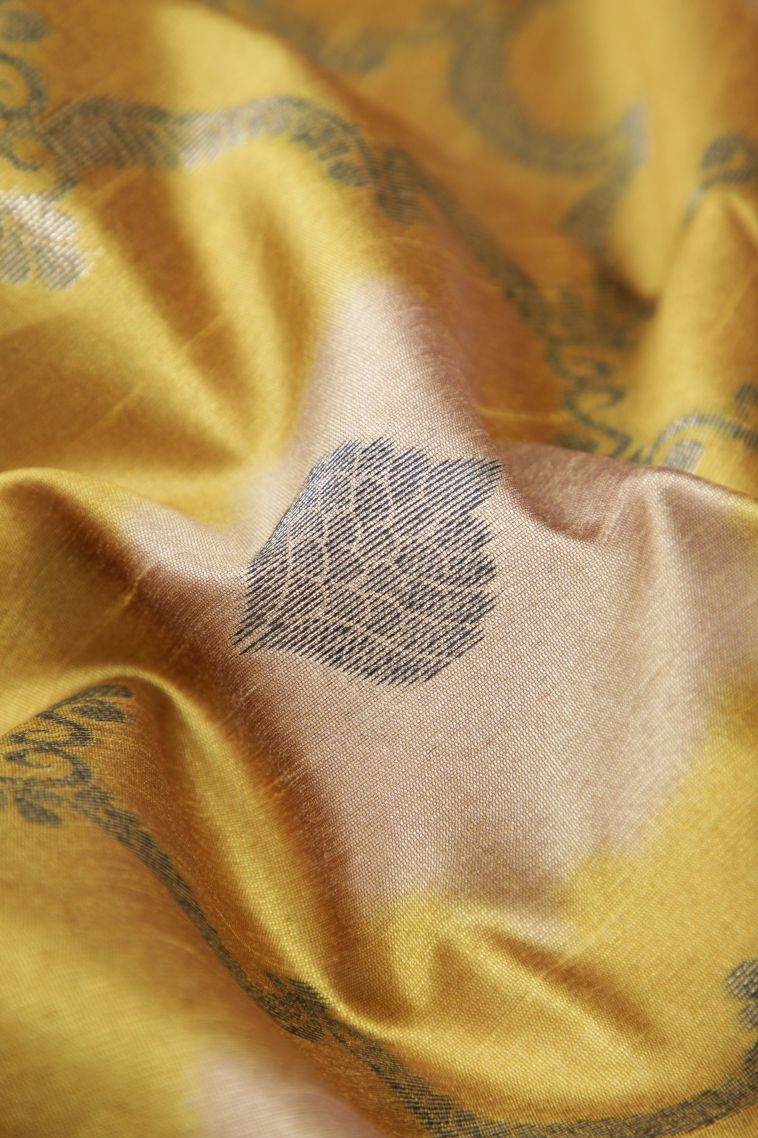 Gold Tussar Saree with Bronze Zari Floral Patterns view 4