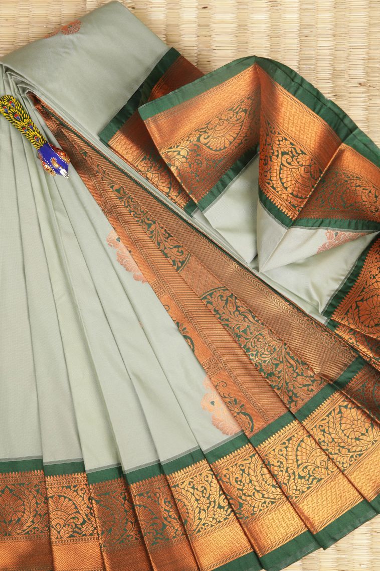 Sapphire Blue Visiri Madippu Silk Sarees with Copper Zari Buttis (small Dots Or Motifs) view 1